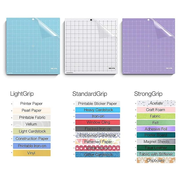 Vaihtoterämatto Silhouette Cameo 4/3/2/1:lle (12x12 tuumaa, 3 kpl - Standardgrip, Lightgrip, Stronggrip)