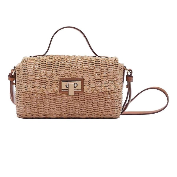 Mote uformelt sommer halmveske Rattan Beach Håndlagde håndvesker Shoulder Messenger Woven (kamel)