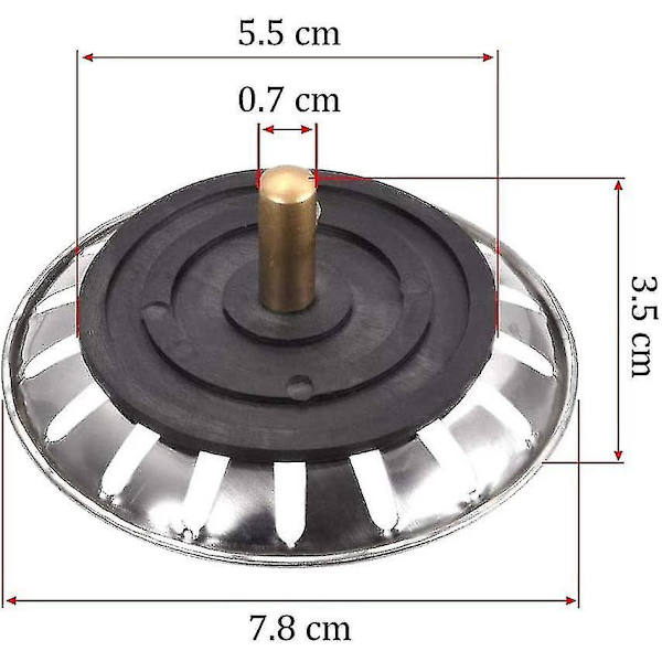2 kpl keittiön lavuaarin siivilätulppa ruostumaton teräs kodin Iso-Britannian altaisiin, halkaisija: 79 mm
