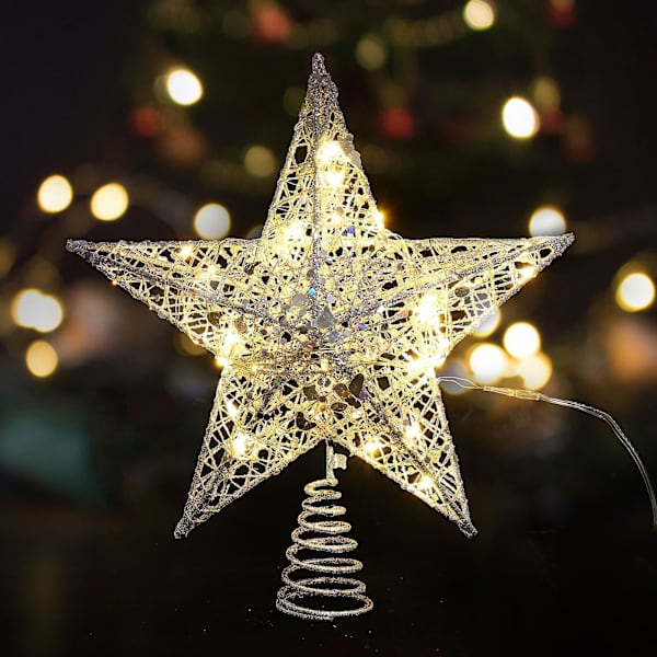 Juletræspynt Juletræspynt Glødende Stjerner Gyldne Juletræ Stjerner Med Indbygget Led 3d Hule Glitterlys Gyldent Sne