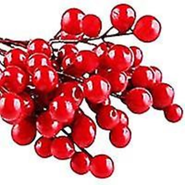 Ifoyo røde bær, 100 stk 10 pakke kunstige røde bærstengler for juletrepynt, håndverk, ferie- og hjemmedekorasjoner, 7,28 tommer