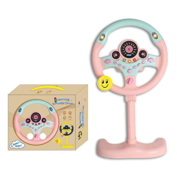 Vaaleanpunainen pystysuora ohjauspyörälelu simulaatioautoon kiinnitettävä lasten varhaiskasvatuksen oppimiskone rajat ylittävä takaistuimen lelu