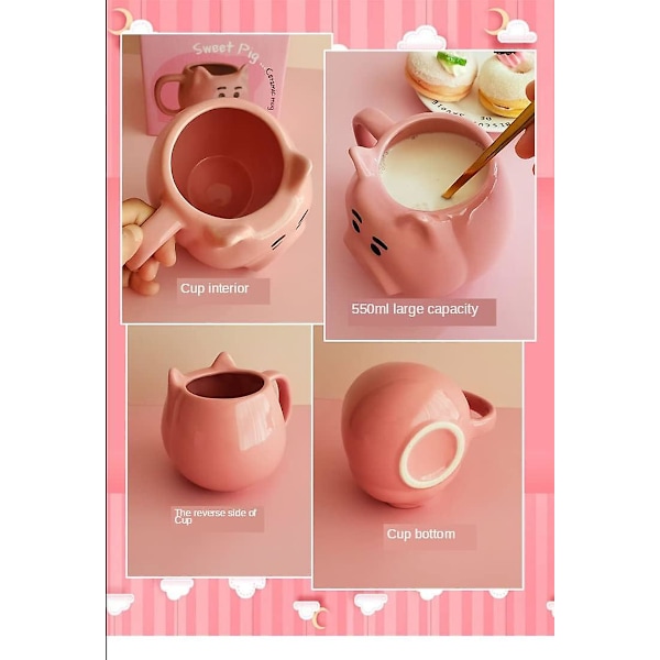 Sød keramisk kop med gris, sød keramisk kaffekop, grisekopper, dyreformede kaffekopper i benporcelæn, kaffekopper til te og mælk