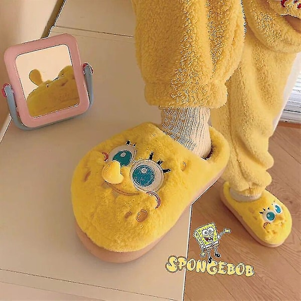 Kawaii Spongebob Squarepants Lapset Ja Aikuiset Pari Puuvilla Tossut Kaikki Ja Puolet Mukana Lämpimät Liukumattomat Talvitossut all 28-29 inner 18.5cm