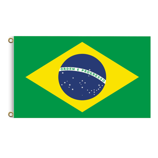 Flaget for de 32 bedste af verdensmesterskabet i fodbold 2022, verdensmesterskabets flag, dekorationerne til fans, jublende brasilianske flag