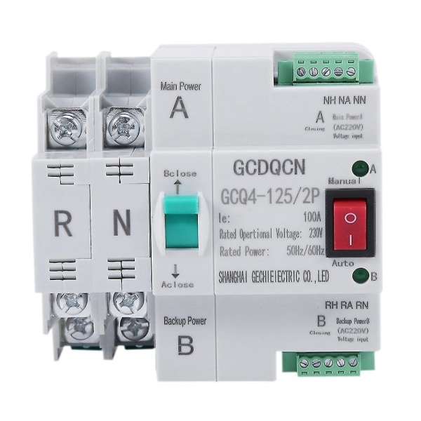 Dual-power Automatic Transfer Switch 2p 100a Household 35mm Rail Installation