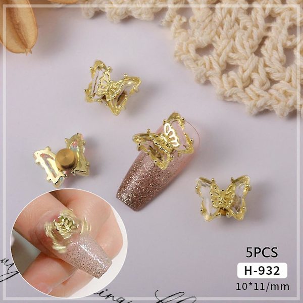 5-pak sommerfugl neglekunst smykker charms krystal 3d roterende sommerfugl charms H932