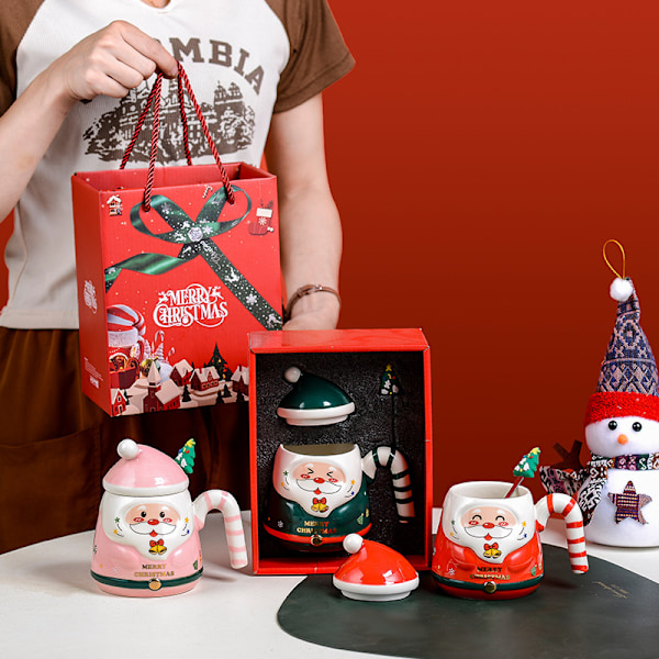 Amazonin Luova Piirretty Joulupukki Keramiikkamuki Internet-Julkkis Söpö Käsinmaalattu Vesi-Muki Joulu Muki Lahja pink santa claus color box 401-500ml