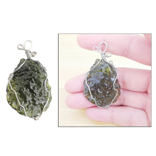 Moldavit Kristall Halsband Moldavit Grön Kristall Halsband Moldavit Kristaller Moldivit Meteorit Äkta Hänge Sten Manuell Halsband