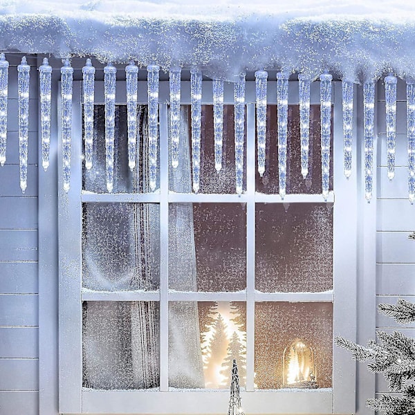 Julelyskjeder med istapper til utendørs bruk, 13 fot/4 m 90 LED-istapplys med 16 istapper, 8 moduser koblingsbare julelys med strømforsyning for utendørs takskjegg Xm