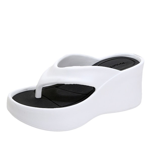 Kvinnors tjocksulade sandaler, sommar utomhus, europeiska och amerikanska stranden, strand, trampar på bajs känsla, vinkelsvampskor white 39 and 40