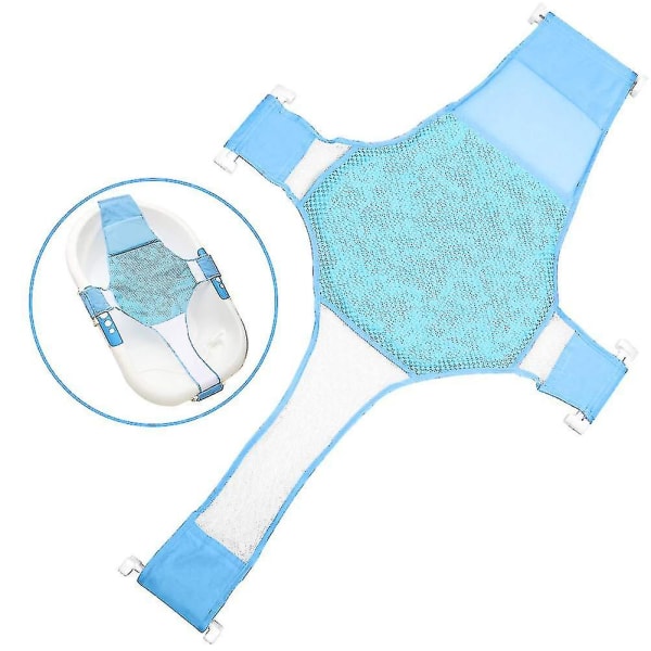 Nyfødt baby-badesetestøtte Nettbadekar Slynge Dusj Mesh Badevugge Ringer For badekar, blå