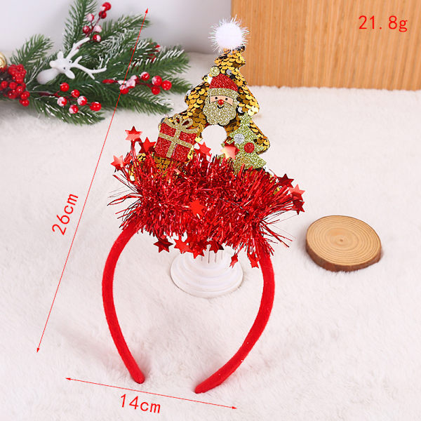 Juletræ Pandebånd med Farverige Silkepailleter - Kreativ 3D Gave til Gamle Mænds Hovedspænde - Festival Børnehat red santa headband