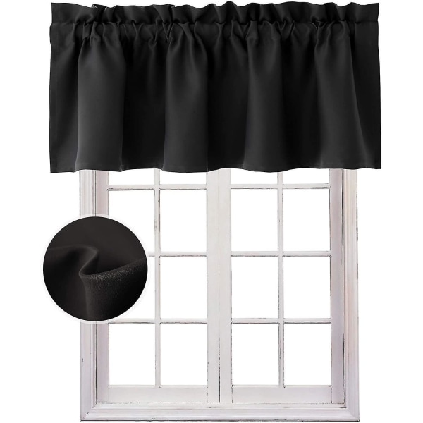 Sorte gardingardiner Mørklægningsstang Lomme vinduesgardiner til køkken, 42 X 18 tommer længde, 1 panel(wanan)