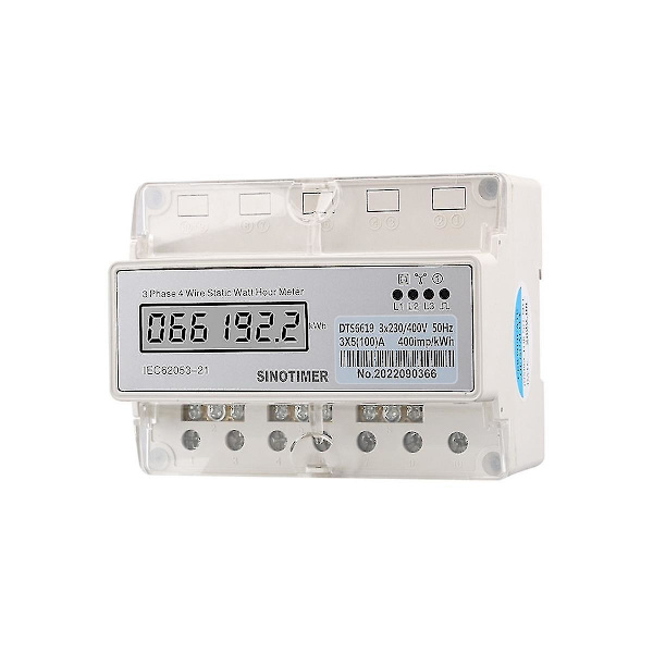 Trefas 4-tråds elmätare digital wattmeter elförbrukningsmätare Kwh 10