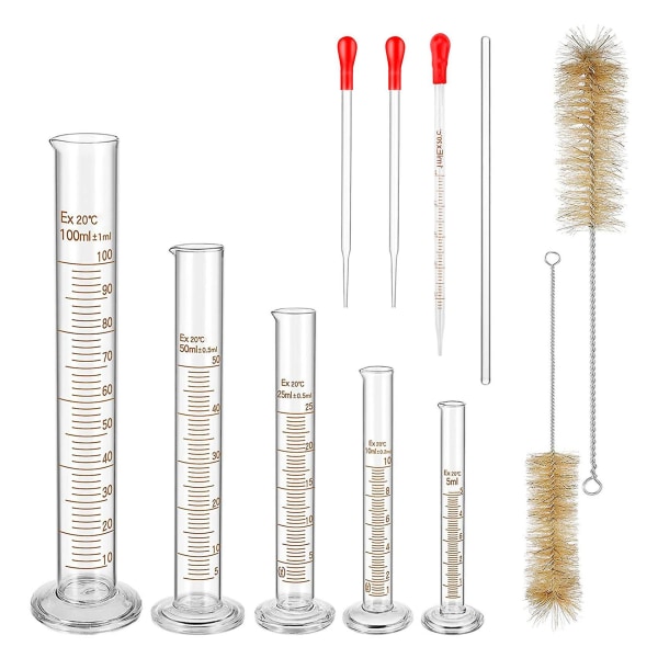 Glass Graduated Measuring Cylinders Set,premium Borosilicate Cylinders Kit With 3 Pipettes+2 Brushe