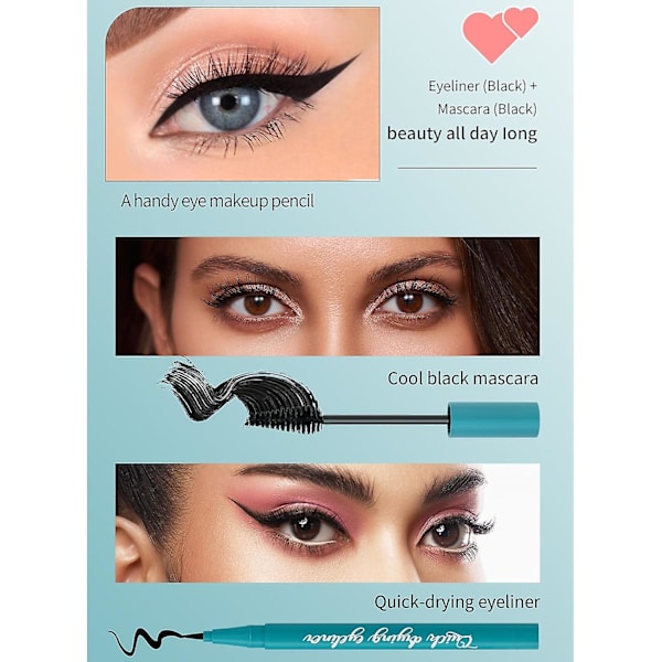 4d Silk Fiber Mascara, vedenpitävä volyymi- ja pituusmascara, paksumpi ja tuuheampi eyeliner, vedenpitävä nopeasti kuivuva eyeliner-kynä