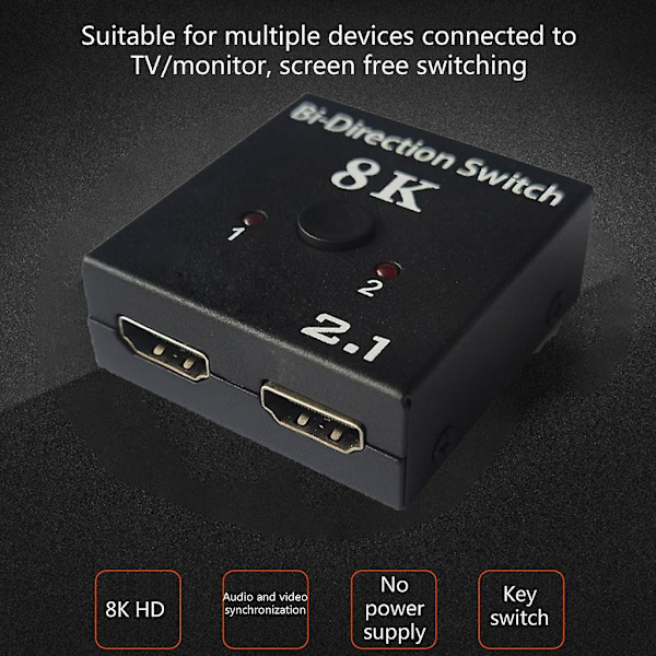 Hdmi 2.1 -kytkin 1 sisään 2 ulos 8k@30hz Hdmi -jakaja, kaksisuuntainen Hdmi -kytkin