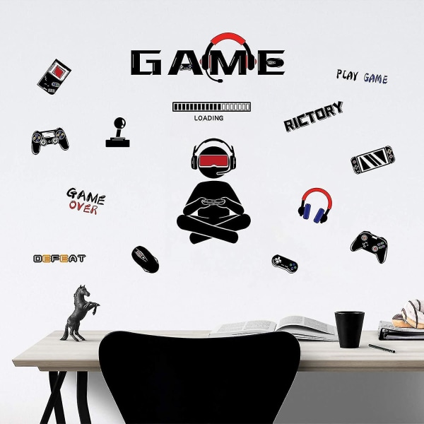 Game Wall Stickers Video Gaming Veggdekor, Vinyl Video Gamer Boy Wall Decals, Lasting Wall Decal Controller Stickers For Gutter Barn Menn Soverom Hjem-