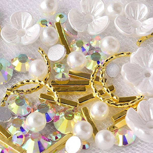 3D nagelkonsttillbehör blandade blommor skal strass | Fem kronblad blomma stålkula nit | DIY nageldekoration prydnad