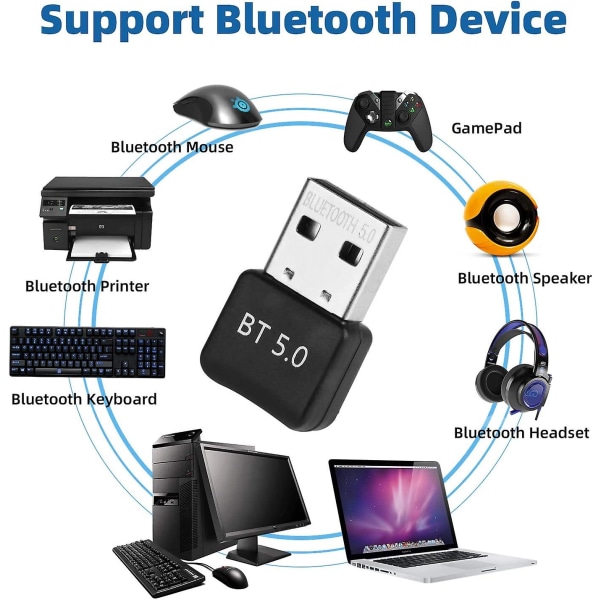 USB Bluetooth -sovitin Bluetooth 5.0 Mini USB -sovitin alhaisella power Plug and Play (Bluetooth 5.0)