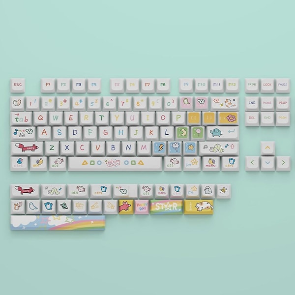 127 tangenter Pbt Keycaps Xda profil Dye-sub söta djur tecknad tema Keycap set