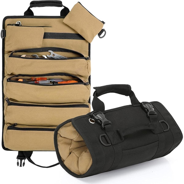 Tool Roll Up Bag, Heavy Duty Roll Up Tool Bag Organizer med 6 verktygspåsar för motorcykel/lastbil/mekaniker