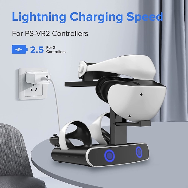 Ps Vr2 Controller-opladningsstation og headset-stativ, trådløs kontaktladestation til 2 controllere, Ps-vr2-opladerstation