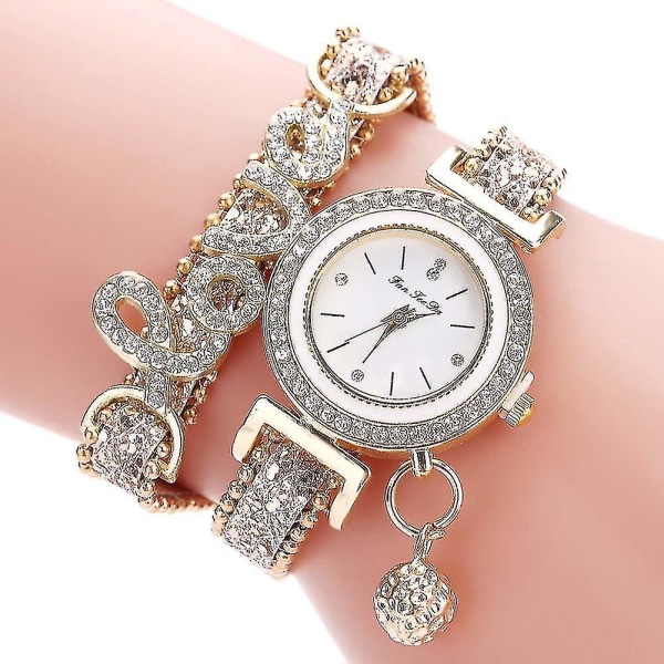 Lyt Fashion Women Multi-layer Bracelet Quartz Watch Alloy Crystal Love Letter Band Wristwatch Jewelry