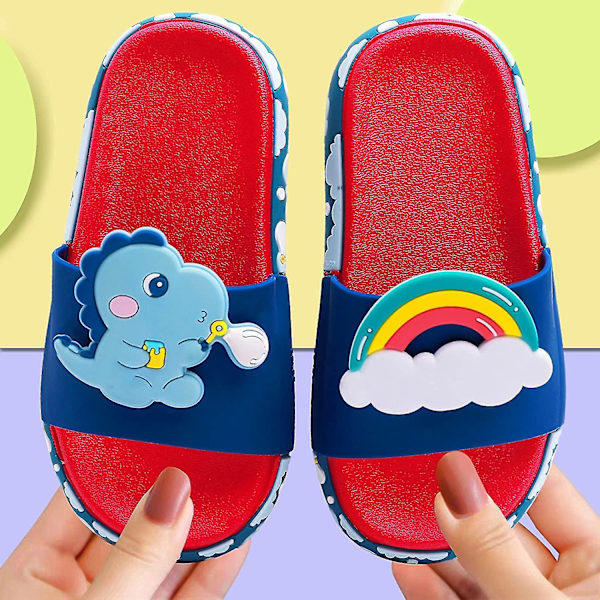 Pojkar Flickor Enhörning Slide Sandaler Söta Halkfria Cartoon Barn Tofflor Barn Strand Pool Vattenskor För Småbarn blue dinosaur 10-11 little kid