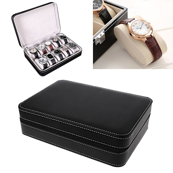 10 fack Watch Zipper Travel Box Läder Display För Väska Organizer Smycken Förvaring