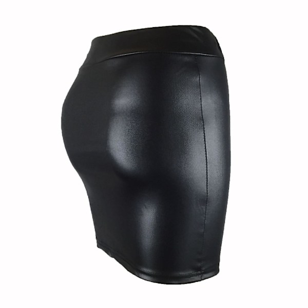 Kvinnors minikjol enfärgad hög midja smal passform stretchig matt konstläder mysig pendlare bodycon kjol streetwear black xl