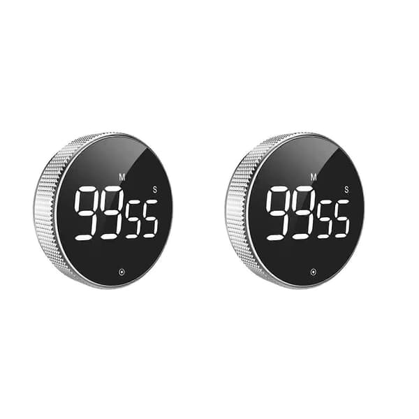 2X Magnetisk Digital Timer til Køkken Madlavning Brusebad Studie Stopur LED Tæller Alarm Påmindelse Manuel Black & silver