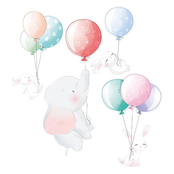 Tegneserie Multicolor Balloon Elephant Veggklistremerker som er kompatible med barnerommet