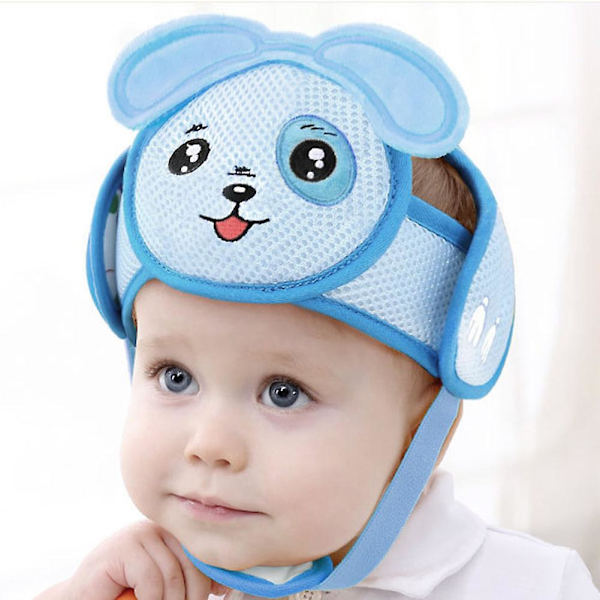 Anti-kollisions Baby Toddler Säkerhetshjälm Lätt Krok & Loop Huvudhatt (Blå Valp)