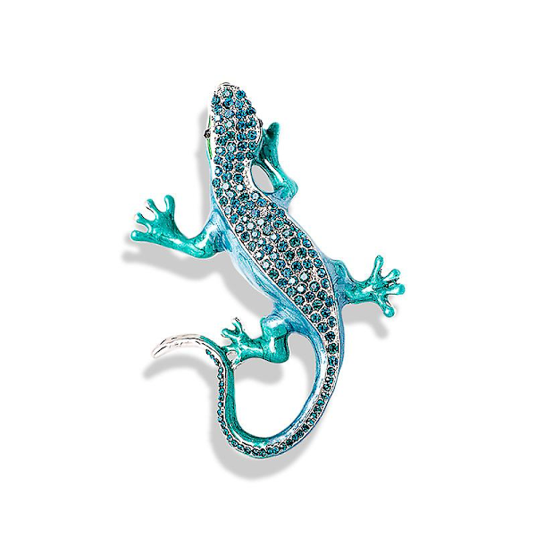 Gecko-blå ödla diamant legering brosch
