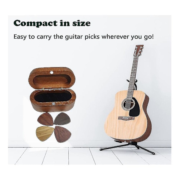 Gitarplekterholdersett med 4 treplekter, naturlig minnesmerke tre gitarplekter displayetui, mini gitar