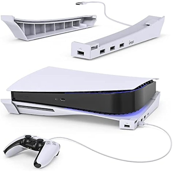Horisontellt stativ för PS5-konsol med 4-portars USB -hub Uppgraderad PS5-tillbehör Bashållare för Playstation 5 Disc & Digital Editions 1 USB 20 Data Po