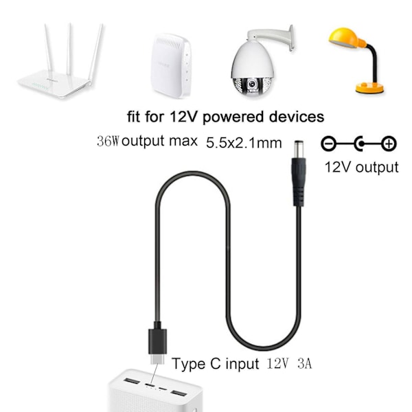 12v 36w Pd Usb Typ C Haneingång Till Dc 5,5 X 2,1mm Haneffektladdningskabel