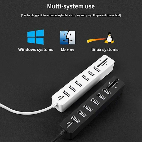 Ryra Usb-keskitin Combo 8-porttinen jakaja Tf/sd-kortinlukija tietokone monijärjestelmäkäyttöön suosittu USB-laite helppoon laajennukseen Kannettava HUB