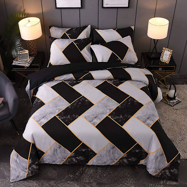 Bedding Zippered Grey-white Marble Pattern Duvet Cover