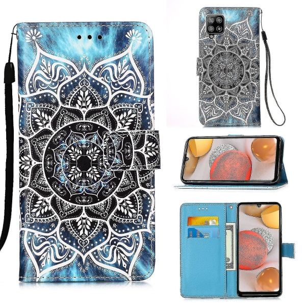 Yhteensopiva Samsung Galaxy A42 5g case kanssa, nahkainen cover , jossa on korttipaikkateline, jalustakuvio - Datura