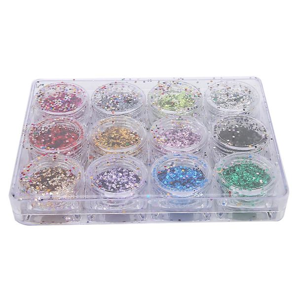 Glitter nagelkonstpulver - Glansigt pigment för DIY nageldekoration (12 st)