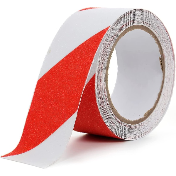 Varoitusteippi, merkintäsuojateippi, 2 tuumaa x 16,4 jalkaa itsekiinnittyvä varoitusteippi lattiaportaiden kannen sisätiloihin, punainen ja valkoinen