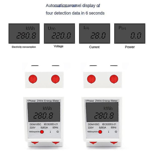 LCD Digital Enfasemeter for strømforbruk KWh Spenning Strøm Wattmeter Elektrisitet 2