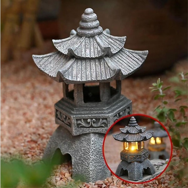 Soldriven pagod Lykta statyer Pagoda Ljus Trädgårdsprydnader Japansk stil Gräsmatta Dekorativ Fristående Upplyst Vintage Pagoda