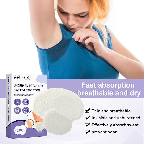 12 kpl Hikoilun Vastuspehmusteet Kainaloihin, Yksittäispakkaus, Antiperspirantti, Tuore