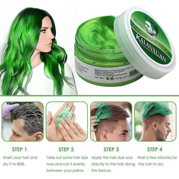Väliaikainen hiusvahaväri, vihreä hiusväri, vihreä hiusvaha, hiusväriaine, hiussuihkeväri miehille, naisten pikamuotoilu