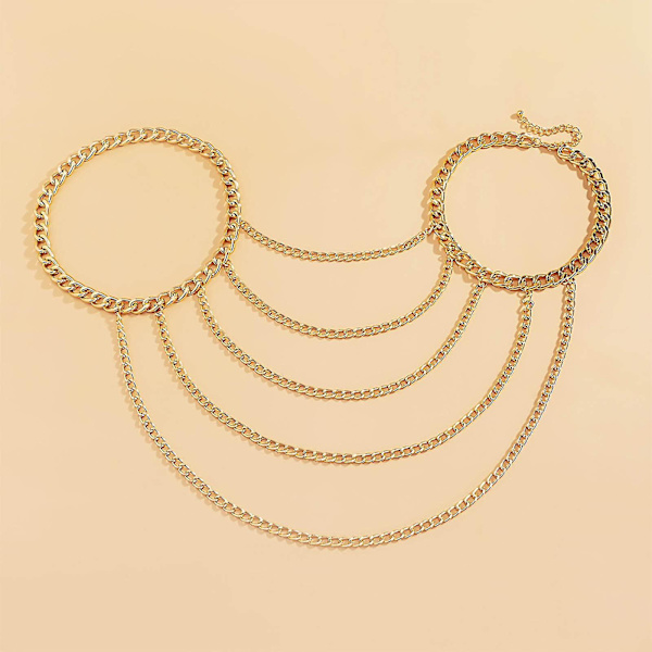 Sexy Sele Harnesseskæde Boho Guld Halskæde Choker Skulderkæde Multi Række Chunky Cuban Armkæde Unik Lagdelt