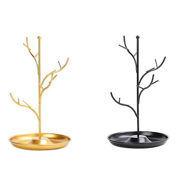 Smykke Display Stativ Træ Stativ Jern Halskæde Ørestik Holder Armbånd Mode Organizer Guld